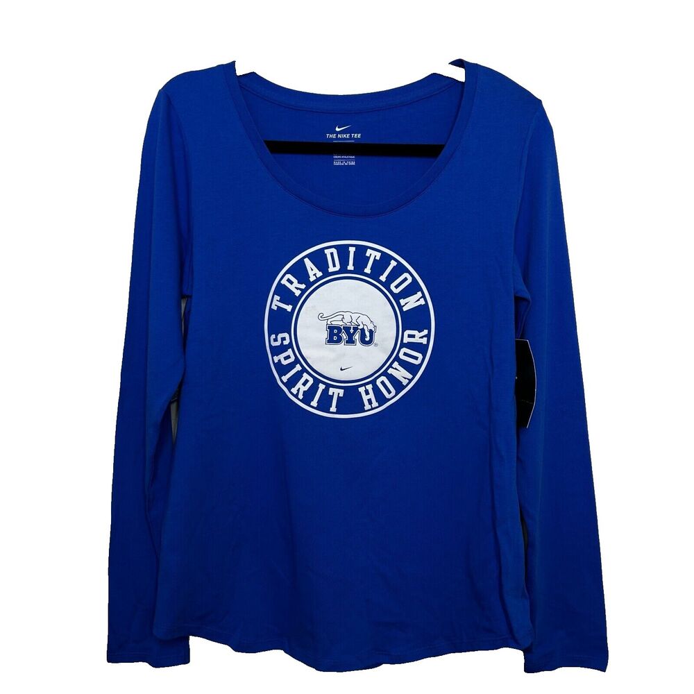 New NIKE BYU Long Sleeve Shirt Women's Blue School Logo College Medium Tradition